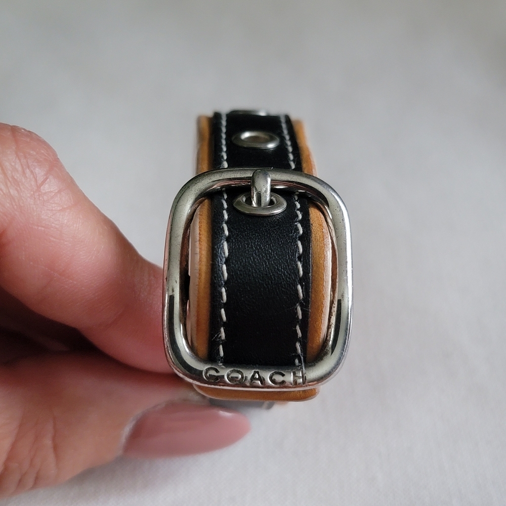 Coach Black Tan Leather Wrap Bracelet Sterling Silver 925 Buckle Bracelet Y2K - Picture 3 of 10